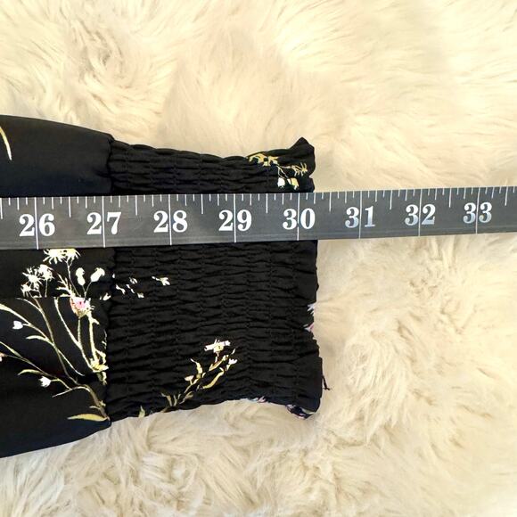 Worthington Black Floral Chiffon Textured Smocked Blouse 2X - Picture 7 of 8